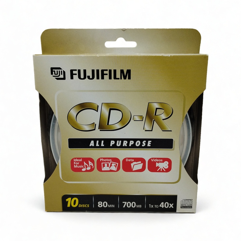 Fujifilm CD-R 10-Pack Discs 80min 700MB Blank Optical Media 1x-40x Data Storage